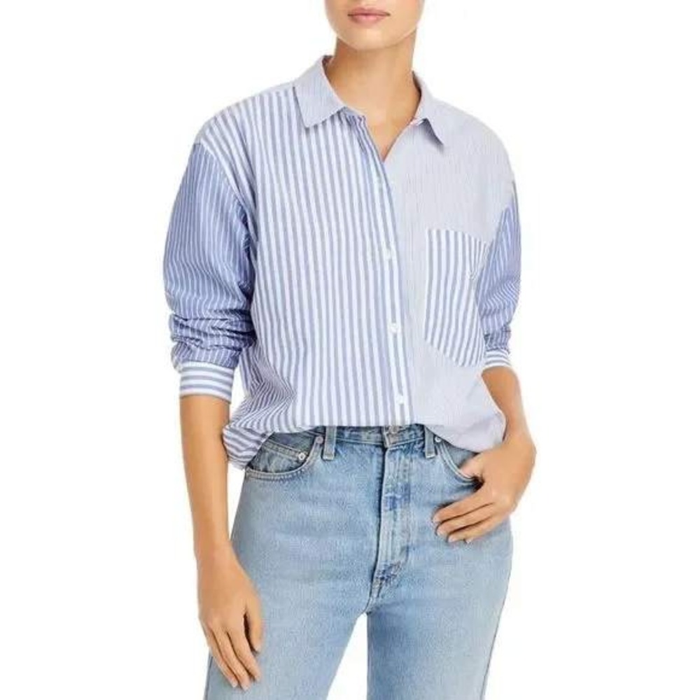 Rails Arlo Mixed Sea‎ Stripe Button Down Shirt Womens Small Blue White Poplin